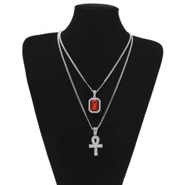 Iced out Egyptian Ankh Key of Life Necklace set Bling Cross Mini Gemstone Pendant Gold Silver chain For Mens Hip Hop Jewellery Bulk