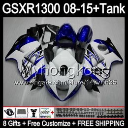 gloss white 8gifts For SUZUKI Hayabusa GSXR1300 08 15 GSXR-1300 14MY20 GSXR 1300 GSX R1300 08 09 10 11 12 13 14 15 blue white Fairing Kit