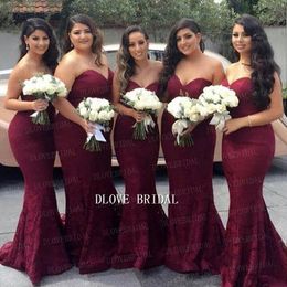 Elegante Borgonha Sweetheart Lace Mermaid Barato Vestidos de Promoção de 2017 2018 Vinho Doméstica Vermelha de Honra Wedding Guest Dress Vestidos de Festa de Prom