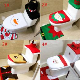 4 Design Christmas Decoration 3 Piece/Set Santa Elk Elf Toilet Seat Covers Rug Hotel Bathroom Set Xmas Gift Free Shipping
