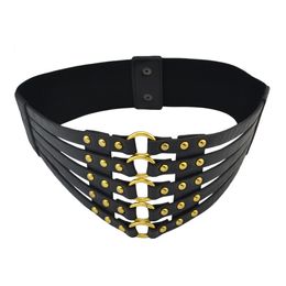 idealway Fashion PU Brown Black leather European Style Gold Plated Hoop Rivet Sexy Wide Bucklet Belt Waist