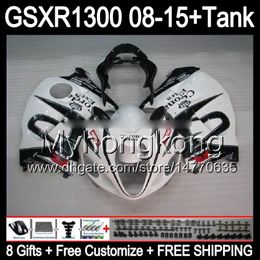 8gifts For SUZUKI Hayabusa GSXR1300 08 15 GSXR-1300 gloss white 14MY91 GSXR 1300 GSX R1300 08 09 10 11 12 13 14 15 Fairing black white Kit