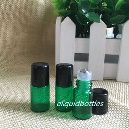 HOT !!! 1800pcs/lot 2ml Green Glass Roller Bottle Mini 2ml Perfume Bottle with Stainless Steel Roller Ball With Black Cap For Essential Oils