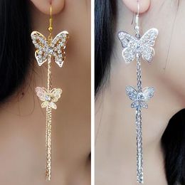 Super low selling! Double Layers Butterfly Long Tassels Rhinestone Girl/Madam Full of diamond butterfly Tassels earrings 10pairs