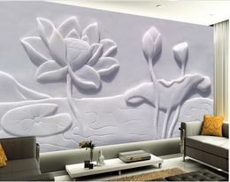 Embossed three-dimensional lotus mural TV wall