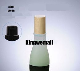 300pcs/lot High-grade 40ml Green Glass Bottle Cream Lotion Bottle with Press Pump and Wood grain Cap XNG02