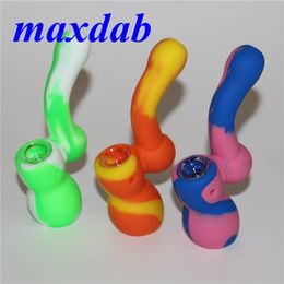New design silicone tobacco pipe silicone bong water pipe silicone smoking hand pipe bubble with glass bowl