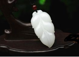 Manual sculpture White jade pendant jade leaves (military) lucky charm necklace pendant