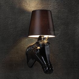 American Resin Horse Bedroom Wall Light Modern Fashion Fabric Study Room Wall Sconces Corridor Hallway Balcony gallery Wall Lamp