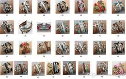 Mix 50 Style Infinite Believe Hunger Games Anchor Love Jesus Owl Birds Multilayer Pattern Leather Bracelet 10pcs/lot