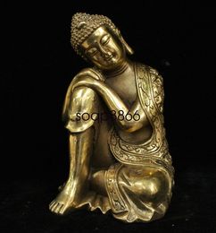 Tibet Buddhism Bronze Seat Sleeping Shakyamuni Amitabha Buddha Robe Statue NR