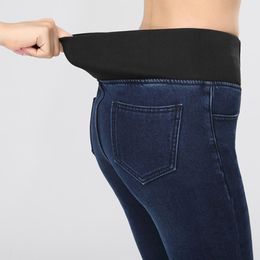 All'ingrosso-Nuovo inverno moda 2017 più velluto spesso vita alta stretch skinny jeans caldi donna elastico in vita denim matita pantaloni TL51