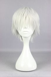 grey wig cosplay UK - MCOSER Free Shipping Popular Tokyo Ghoul Ken Kaneki 30cm Short Silvery Grey High Quality Synthetic Cosplay Wig