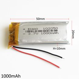 102050 Wholesale 3.7V 1000mAh Lithium Polymer Li-Po Rechargeable Battery For DVD smart watch PAD Tablet PC Power bank mobile phone