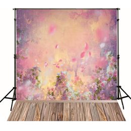 Printed Floral Photo Background Pink Flowers Falling Petals Kids Newborn Baby Shower Backdrops Wooden Floor Photography Booth Props