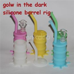 glow in the dark Silicone hookahs Oil Drum rigs 14mm Smoking bong Water Pipe Food Grade Silicone Bongs dab rig bubble