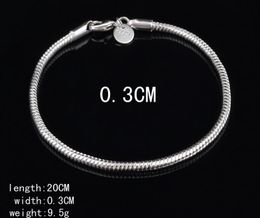 2017 Hot Selling plating 925 sterling silver 3MM/4MM Smooth Snake Chain Bracelet Necklace Man woman Jewelry Set