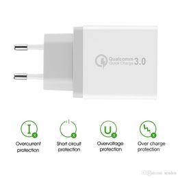 Quick Wall Charge QC 3.0 Fast charger 3 Ports USB Wall Charger Adapter EU / US / UK Plug for Smartphone Samsung S8 for Iphone 5 6 7 8 X