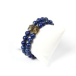 Buddhist Jewelry Wholesale 10pcs/lot 8mm Natural Not Fade Lapis Lazuli Stone Beaded Cz Big Buddha Bracelet For Cool Men