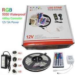 Christmas gift LED Strip Light RGB 5050 5M 300 LED Strips Waterproof With 44 Keys IR Remote Controller+DC12V 5A Power Adapter In Retail Box