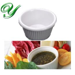 Pudding cups souffle ramekins Mould dipping saucers bowl container basin melamine 3'' white strips dessert serving buffet plastic plates dish