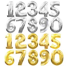 Large 32inch Gold Silver Number Balloon Aluminium Foil Helium Balloons Birthday Wedding Party Decoration Celebration Supplies