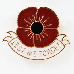 Wholesale- Hot Selling Lest We Forget Ren Poppy Brooch Hot Selling British Remembrance Day Badge Souvenir Gold Color Poppy Brooch Pins