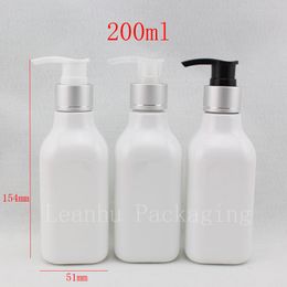 200ml X 30 white square Aluminium cosmetic lotion pump plastic bottle ,empty containers,empty shampoo lotion bottles with pump