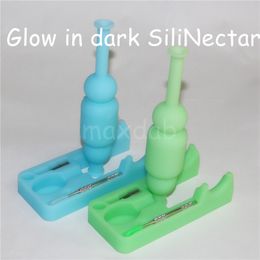 luminous Hookah silicone nectar bong kits with 10mm male ti nail and dabber tools silicone water pipe bongs