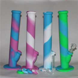 2pcs silicone water pipes silicone bong with glass accessories mix color silicon oil rig glass water pipe