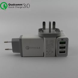 New Quick Charge Eu & US UK Plug QC 3.0 30W 3 Ports USB Wall Charger for Samsung S6 S7 S8 plus note 8 smart android phone Fast Rapid Charger