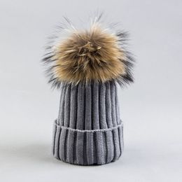 Woman Beanies with Real Fur Pompom Hat Winter Bobble Hat With Fur Pompom Fashion Knit Beanies with Fox Fur Pompom Cap Hat335I