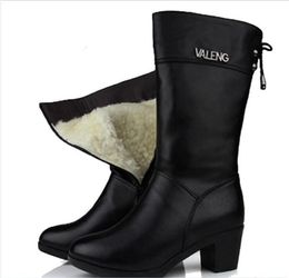 Most Popular 2019 Newest Fashion Women Shoes Winter Genuine Leather Boots with High Heels Inside Wool In-tube Snow Boots Women Boots