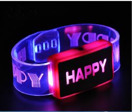 DHL Free Shipping 100pcs 2017 New Flashing Bracelet Wristband with happy LED Lights bracelet for birthday party decorations kids