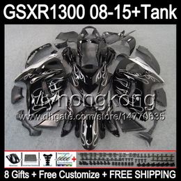 8gifts For SUZUKI Hayabusa GSXR1300 2008 2009 2010 2011 14MY16 silver flames GSXR-1300 GSX R1300 GSXR 1300 2012 2013 2014 2015 black Fairing