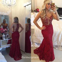 Burgundy Long Prom Dress Elegant Arabic Style Appliques Lace Mermaid Evening Party Reception Gown Custom Made Plus Size