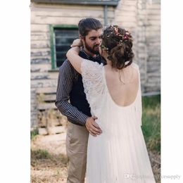 Plus Size Wedding Dresses 2020Short Sleeves Lace Country A Line Chiffon Scoop Long Backless Romantic Bohemian Wedding Gowns2520