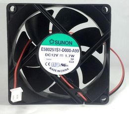 SUNON E580251S1-D000-A99 12V 1.7W 8025 8CM 2 wire box mute new fan
