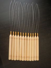 -Puxando as agulhas punho de madeira com laço de fio de aço inoxidável puxando o kit de ferramentas de fios para micro contas extensões de cabelo atacado agulhas