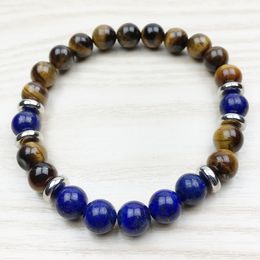 SN1006 Top Design Men Wrist Mala Healing Jewellery Yoga Yellow Tiger Eye Lapis Lazuli Bracelet Free Shipping