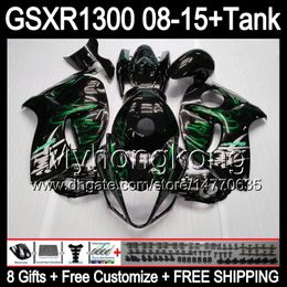 8gifts For SUZUKI Hayabusa GSXR1300 2008 2009 2010 2011 green flames 14MY90 GSXR-1300 GSX R1300 GSXR 1300 2012 2013 2014 2015 black Fairing