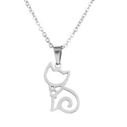 Everfast 10pc/Lot Stainless Steel Necklace,Lovely Sitting Cat Pendant Necklaces Women Kids Long Chain Party Lucky Gift SN008