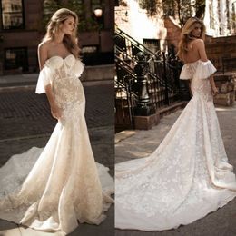 berta mermaid wedding dresses off shoulder lace applique sexy backless bridal gowns court train fishtail wedding dress