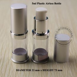 5ml matte Silvery Emulsion Airless Bottle with Lotion Pump Refillable mini Cosmetic Container 10pcs/lot