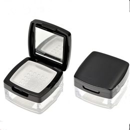10g Empty Black Loose Powder Case with Mirror, Square Loose Powder Box with Sifter, Plastic Cosmetic Powder Container F20171267