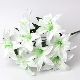 45cm Perfume Lily 10 heads Raw Silk Flower & Plastic cement Leaves Artificial Flowers For Wedding,Home,Party
