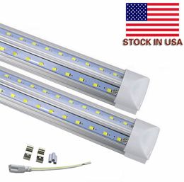 Stock In US + V-Shaped T8 LED Tubes Integrated Cooler Door USA America LED bulbs 4ft 5ft 6ft 8ft LED fluorescent lighting AC85-265V for garage shop Aeroplane hanger house