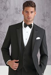 Hot Sale Black Tuxedos Slim Fit Mens Wedding Suits One Button Groom Wear Cheap Three Pieces Cheap Formal Suit(Jacket+Pants+Vest)