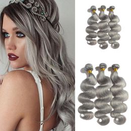 Hot Sale Gray Weave Bundles 3pcs Body Wave Peruvian Human Hair Extension Wet And Wavy Silver Grey Weft Top Grade Beauty Products