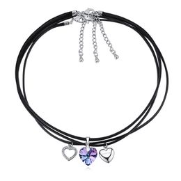 -Collares de joyería de moda Colgantes Vintage Heart Crystal de Swarovski High Quality 3 Necklace Chain Black Rope